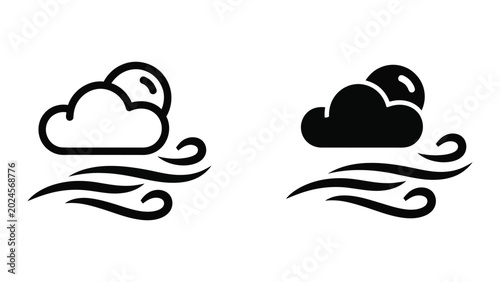 Minimalist cloud and rain icon set with wind lines