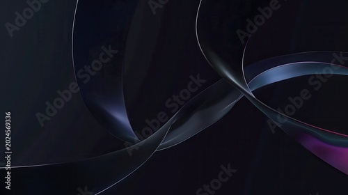 Abstract Black Background with Curved Silver and Purple Ribbons, Futuristic Design, High Tech Theme