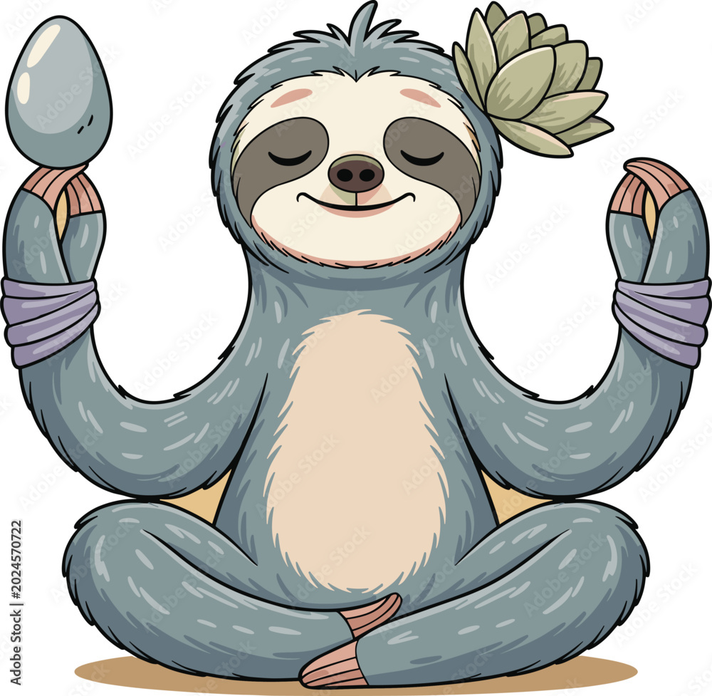 Fototapeta premium A cute cartoon sloth practicing mindfulness meditation and inner peace while sitting in a yoga pose