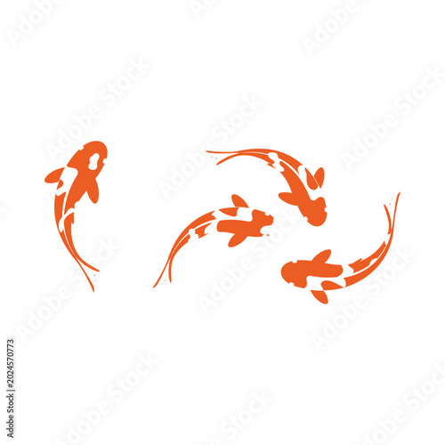 Vibrant orange koi fish illustrations swim in a circular motion on a white background