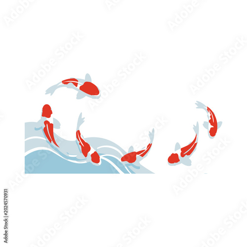 Red Koi Fish Swimming Up Waterfall in Harmony with Nature