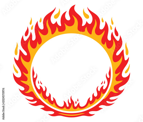 Foto Burning circle flame frame ring fire border vector illustration