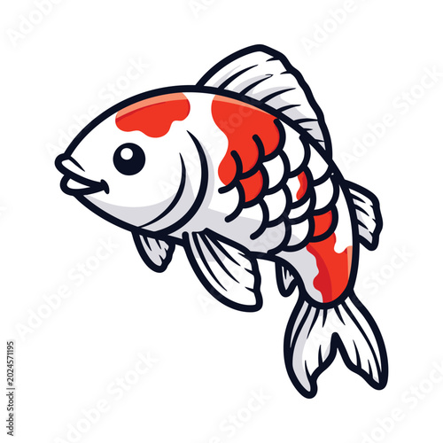 An illustration of a Koi fish swims in water with vibrant orange scales.