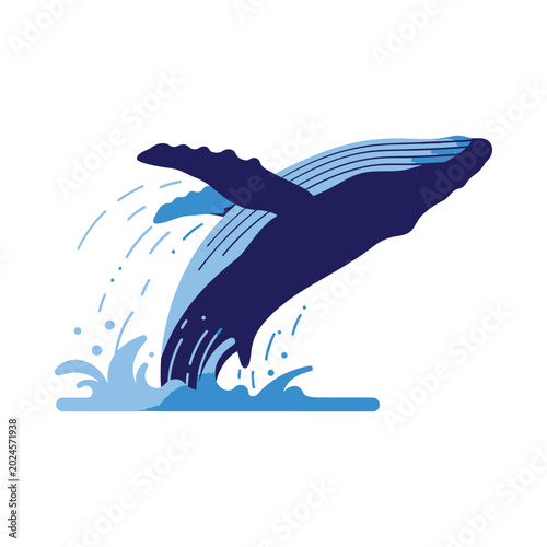 A whale jumps out of the ocean, performing a majestic aquatic stunt in clear blue water.