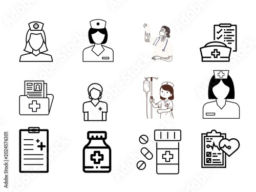 Medical Equipment Icons Set on white background