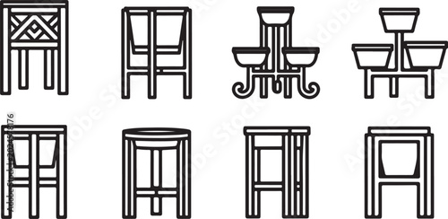 Photos Simple black line drawing of modern chairs and stools vector icons Vector