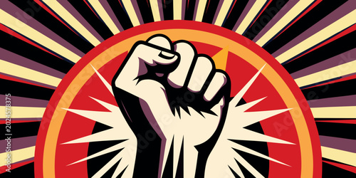 Bild auf Leinwand raised fist illustration with radial burst propaganda art style