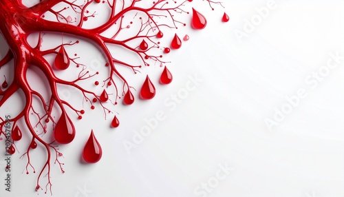 World Blood Donor Day concept with red blood droplets and veins on white background