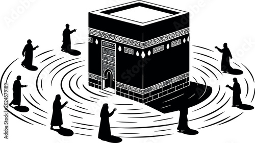 Photos Kaaba in Mecca with Muslim pilgrims performing Tawaf ritual illustration for Haj