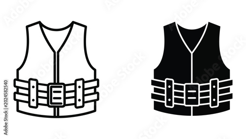 Tableau sur toile Black and white life vest with adjustable straps illustration