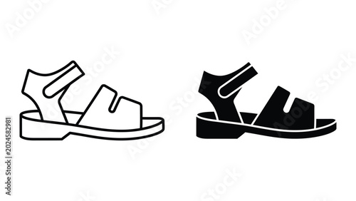 Black and white flat sandal illustration comparison