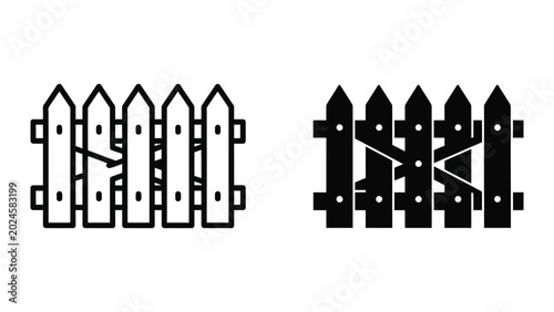 Foto Black and white picket fence vector illustration with diagonal cross braces