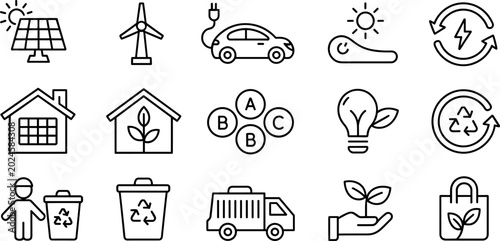 Foto Ecology and renewable energy line icon set featuring solar panels wind turbines