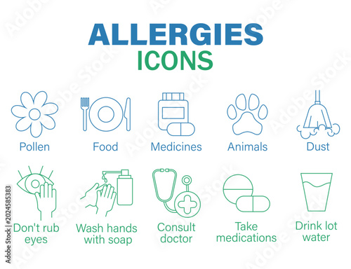 Bilde på lerret Allergy line icons set