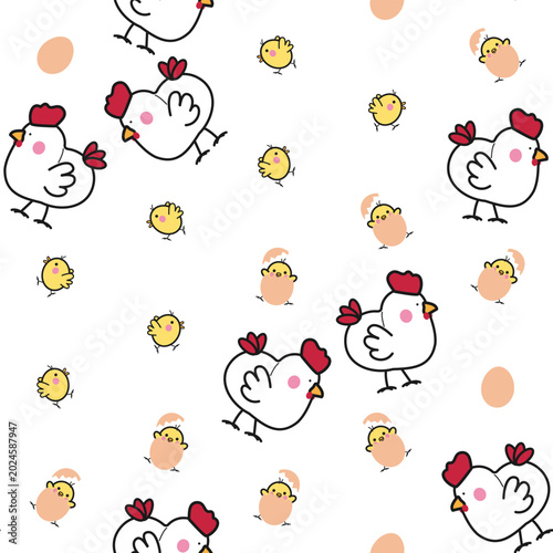 Cute Chicken Chick and Egg Cartoon Character Set for Kids Illustration and Gift Wrapping Design