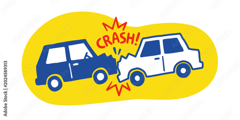 Obraz premium Car crash cartoon accident traffic clipart doodle drawing in organic shape vector on transparent background