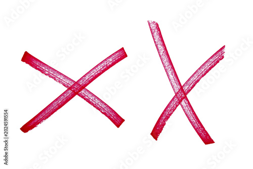 Hand drawn red cross marks set with marker brush strokes, abstract ink X symbols collection for wrong choice, error, cancel, rejection, doodle sketch isolated simple signs on transparent background