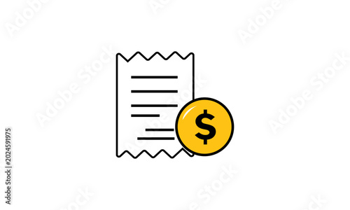 Receipt Payment Invoice Icon with Dollar Coin for Business Finance