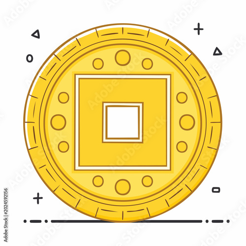 Stylized Golden Coin with Square Hole