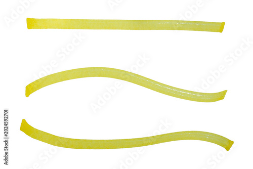 Set of yellow hand drawn marker pen stroke line transparent background design element doodle scribble underline