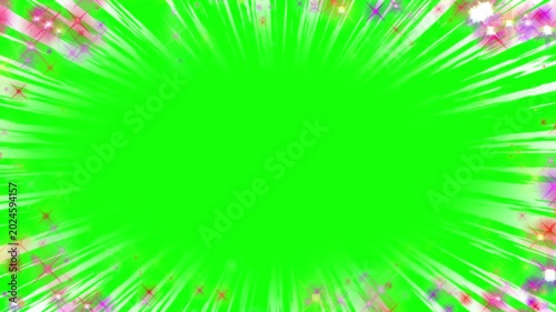 Vibrant green light explosion with colorful radial lines and sparks