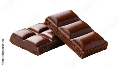 Photography Isolated two delicious dark chocolate pieces, sweet brown confectionery dessert