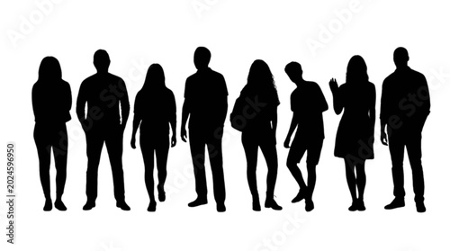 Foto Group of people standing together in silhouette isolated on transparent backgrou