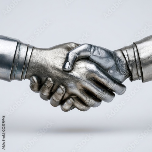 Metallic Handshake Symbolizing Partnership Trust And Business Agreement