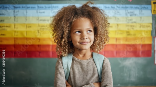 Student in Classroom Next to Color-Coded Behavior Wall