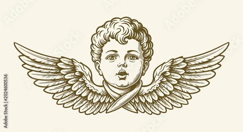 Foto Angel head with wings, mystical, spiritual symbol, illustration