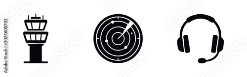 Photos Air Traffic Control Icons Set with Radar and Headset