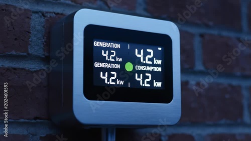 Four advanced energy monitoring devices reveal fluctuating statistics on generation and consumption, showcasing the technology's role in promoting sustainable living through real-time insights.
