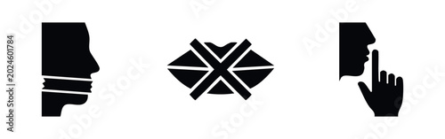 Tableau sur toile Silence and Censorship Speechless Concept Icon Set