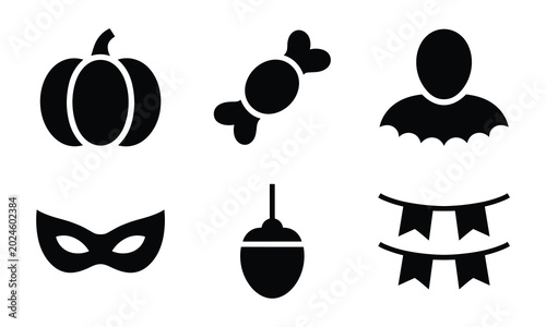 Quadro su tela Halloween icons pumpkin candy masquerade mask decoration.