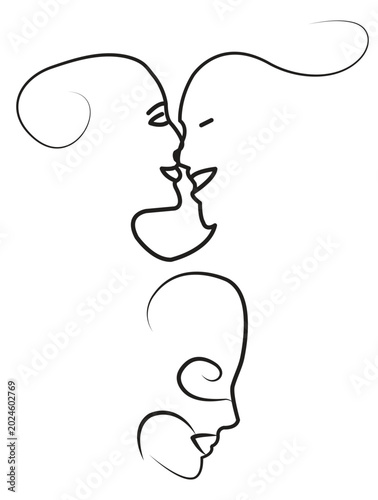 Continuous abstract line minimalistic faces of women and couple