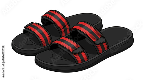 Casual Footwear Design, Sandals, Graphic Illustration, Vibrant Colors, Studio Setting, Eye-Level Perspective, Fashion Concept