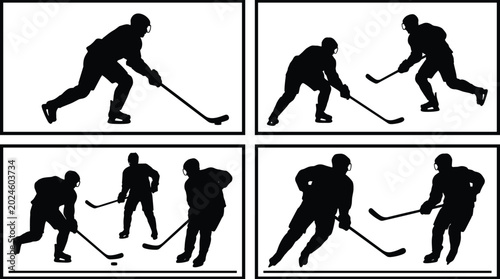 Photography Ice Hockey Player Silhouette Collection with Action Poses Skating Stick Handling