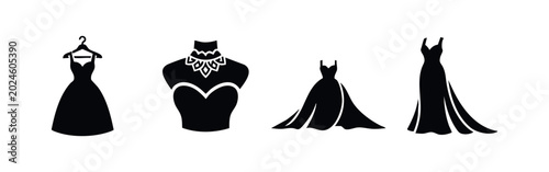 Cuadro en lienzo Wedding and evening dress icons collection with various gown styles and silhouet