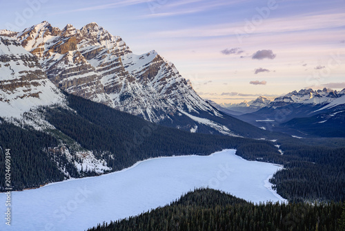 Peyto Lake Frozen at Dawn