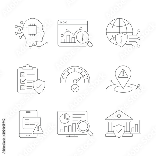 AI Powered Cyber Threat Detection and Financial Security Vector Icons