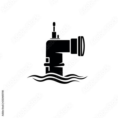 Schilderij op canvas Silhouette of a submarine periscope emerging from water.