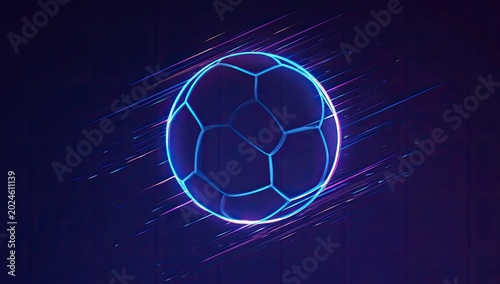 Futuristic Neon Digital Soccer Ball Illustration.