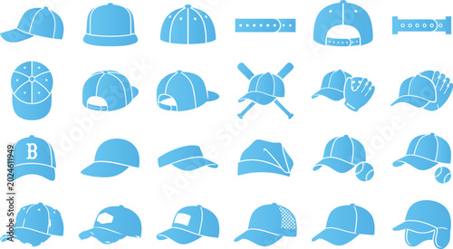 Cuadro en lienzo Baseball cap icon collection showing various hat styles sports headwear and cap accessories