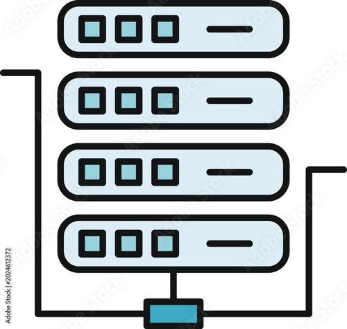 Картината върху платно Multiple server units connecting to a central network point