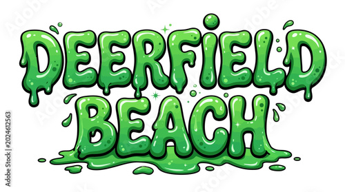 Deerfield Beach Florida city name lettering neon green toxic liquid slime dripping font style isolated graphic vector illustration