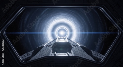 Spaceship Window Views Dazzling Cosmic Vortex in Deep Space
