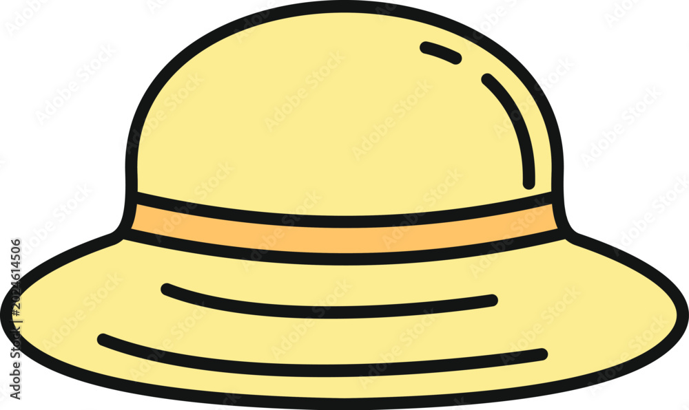 Fototapeta premium Yellow safari sun hat vector drawing with brim and band protecting from sun