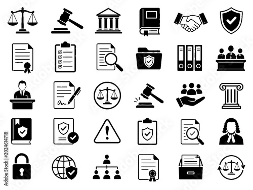 Legal Justice and Law Firm Black Glyph Icons Collection Vector Illustration