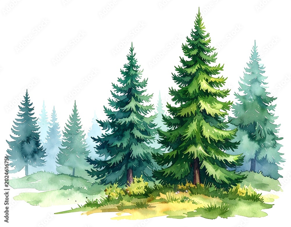 Obraz premium Watercolor forest trees illustration isolated on white background for design
