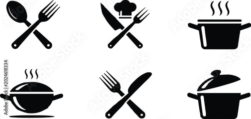 Valokuva kitchen utensil icons chef pot pan spoon fork knife vector pack